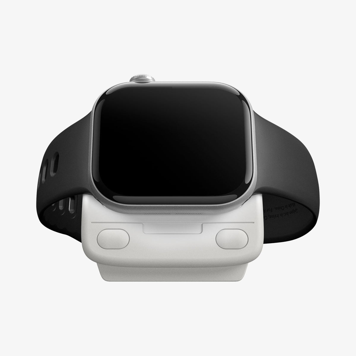AMP09342 - Apple Watch Classic C1 Charger Stand in tangerine showing case with apple watch.