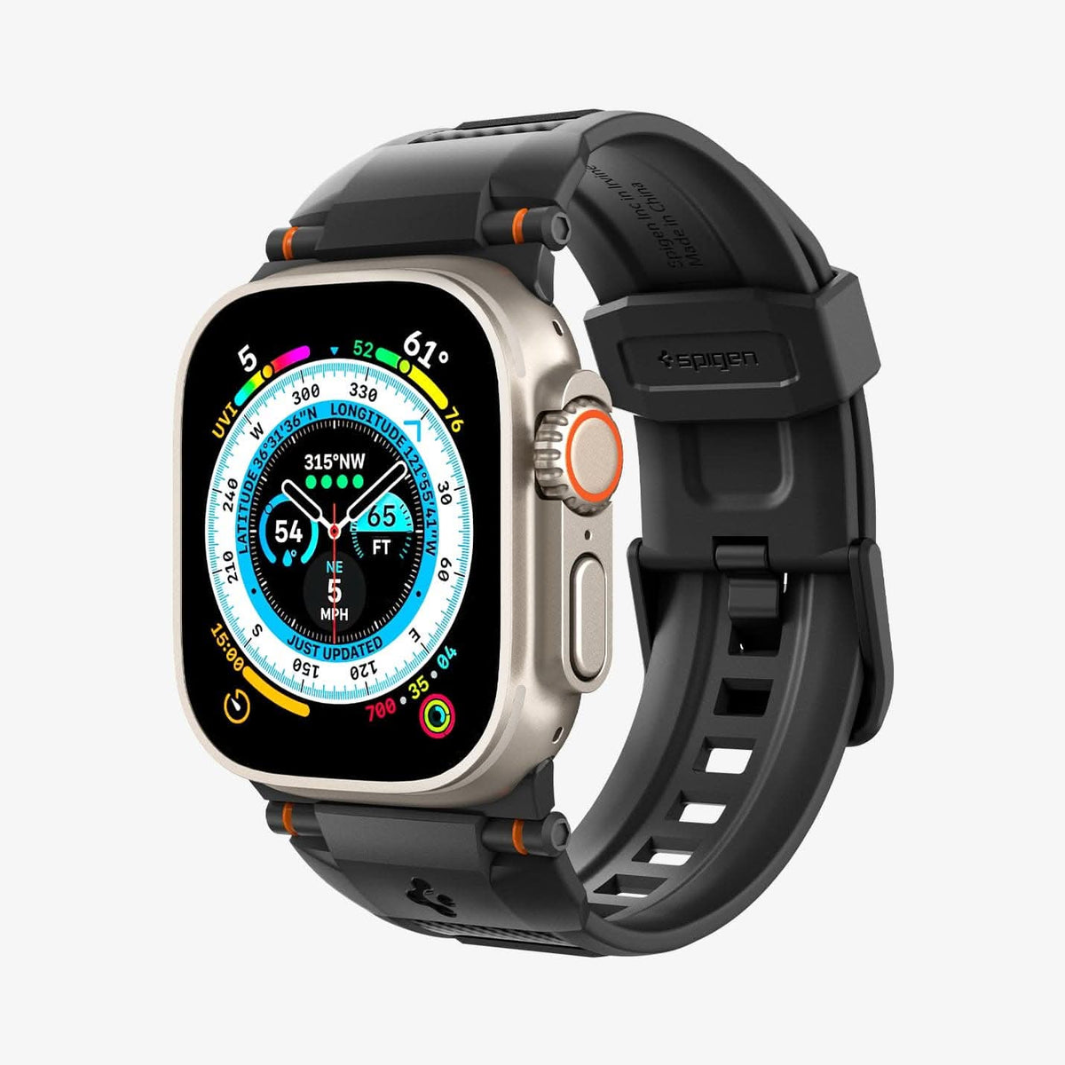 AMP07105 - Apple Watch (49mm) Rugged Ultra Band in Matte Black showing the front and partial inside of band