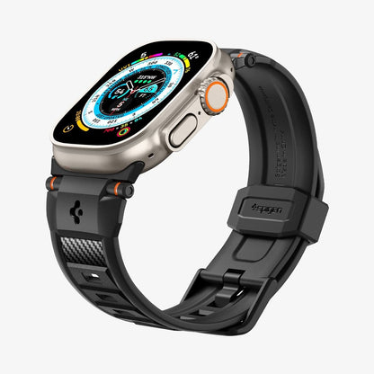 AMP07105 - Apple Watch (49mm) Rugged Ultra Band in Matte Black showing the front, sides, partial inner and bottom