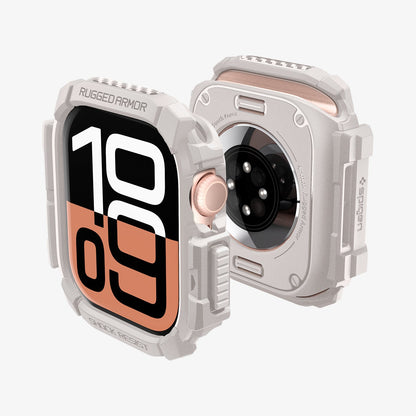 ACS08587 - Apple Watch 10 (42mm) Case Rugged Armor in Dune Beige showing the front, back, partial sides and top