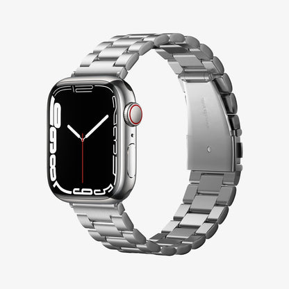 062MP25404 - Apple Watch Ultra 3/2/Ultra 49mm, Series 11/10 46mm, 9/8/7 45mm, SE3/SE2/SE/6/5/4 44mm, 3/2/1 42mm Modern Fit Silver showing front and side