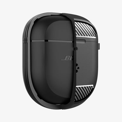ACS05591 - Bose Earbuds Quiet Comfort 2 Case Rugged Armor in black showing the front with case half cut open