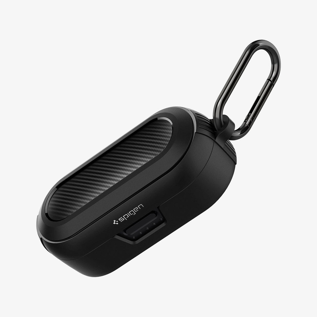 ASD02572 - Bose Earbuds Sports Case Rugged Armor in black showing the top, front and side with carabiner