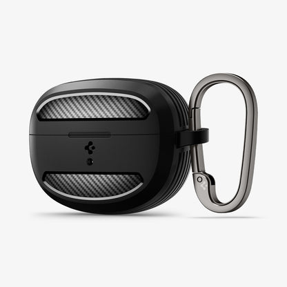 ACS07776 - Bose Ultra Open Earbuds Case Rugged Armor in Matte Black showing the front and partial side with carabiner attached