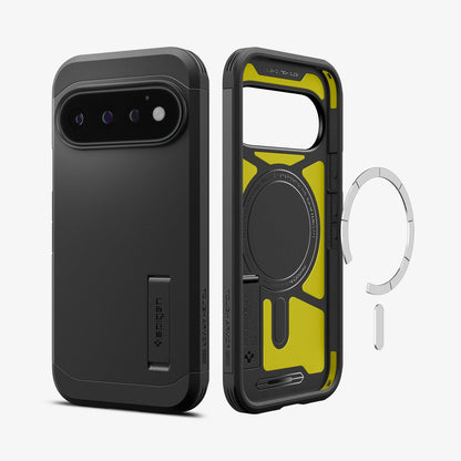 ACS11433 - Pixel 11 Pro Tough Armor (Mag Fit) Black front and interior views showing the built in magnetic ring, Extreme Protection Foam, and multi layer construction.