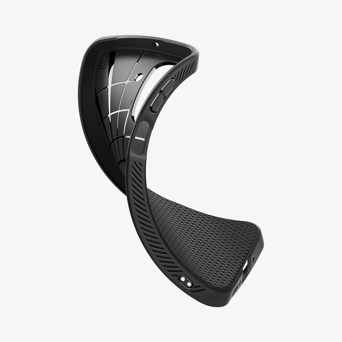 ACS09290 - Galaxy A26 5G Case Liquid Air in Matte Black showing the partial back and inner of the case partially twisted