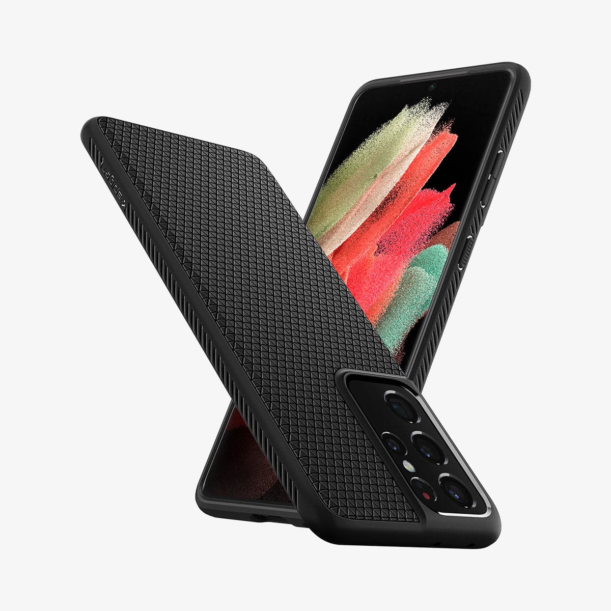 ACS02350 - Galaxy S21 Ultra Liquid Air Case in matte black showing the back, front and sides