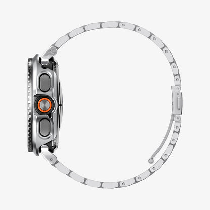 ACS11619 - SWUb Bezel Tune Pro Black Silver showing the case's side profile with a silver metal link bracelet band