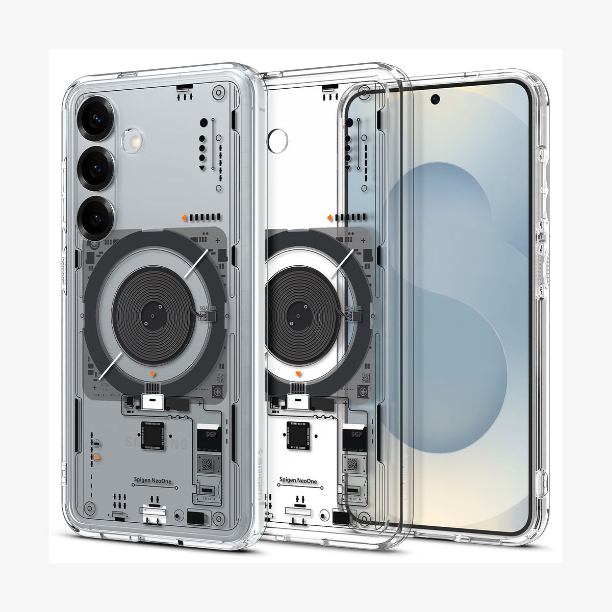 ACS09470 - Galaxy S25 Case Ultra Hybrid Metal Ring Neo One (MagFit) in Neo One showing the back, partial front and sides