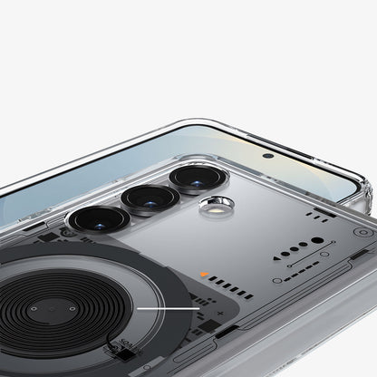 ACS09470 - Galaxy S25 Case Ultra Hybrid Metal Ring Neo One (MagFit) in Neo One showing the partial back and side of the camera