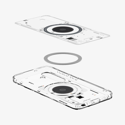 ACS09470 - Galaxy S25 Case Ultra Hybrid Metal Ring Neo One (MagFit) in Neo One showing the inner layer hovering above the detached magring and the case