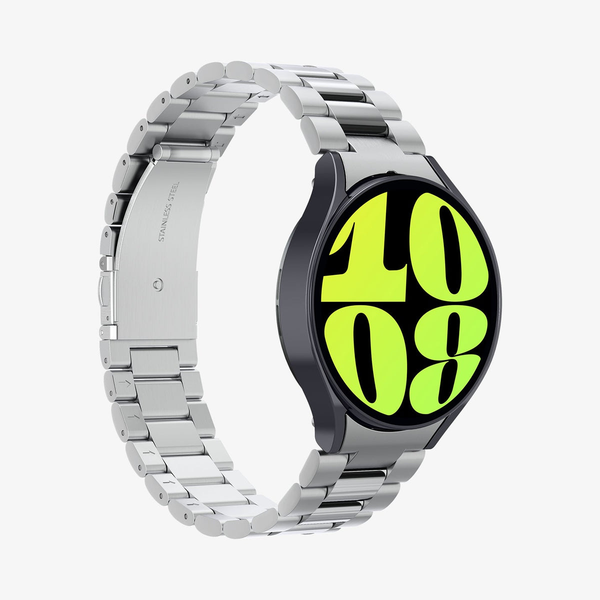 AMP06498 - Watch 6 (44mm) Modern Fit 316L Band in Silver showing the front, partial side and inner side of the watch strap