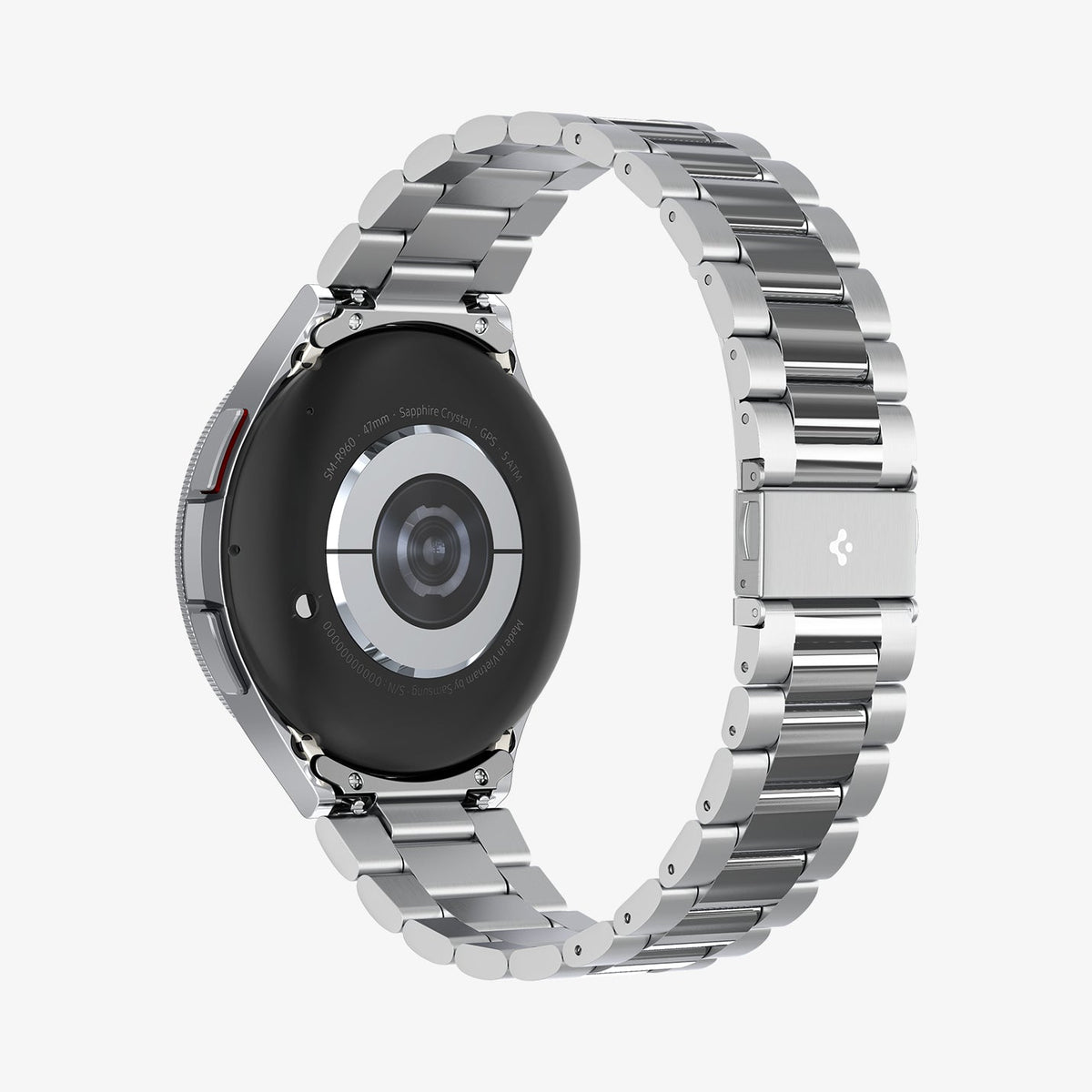 AMP06489 - Watch 6 Classic (47mm) Modern Fit 316L Band in Silver showing the back, partial inner side of the strap and bottom