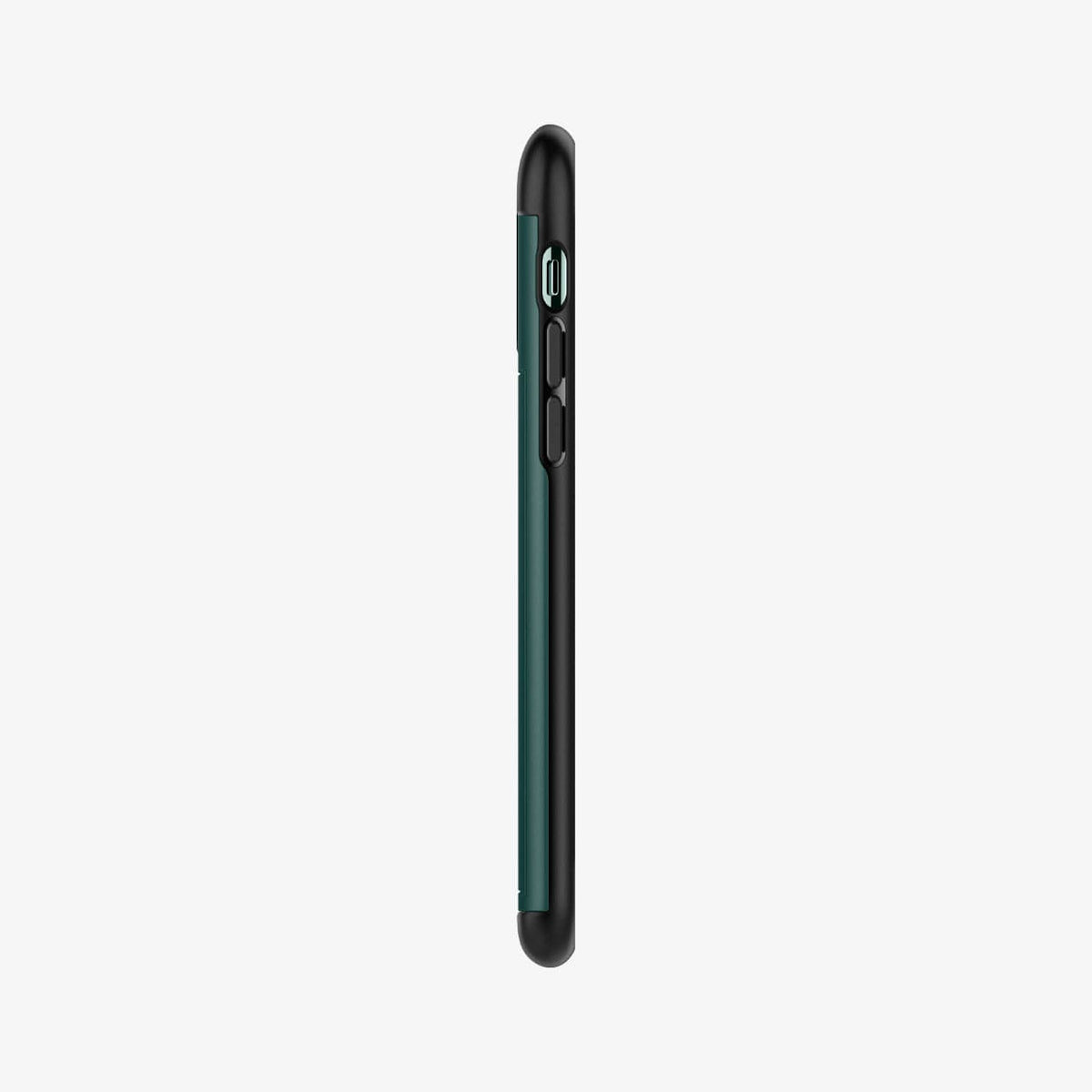ACS00419 - iPhone 11 Pro Case Slim Armor CS in midnight green showing the side with volume controls