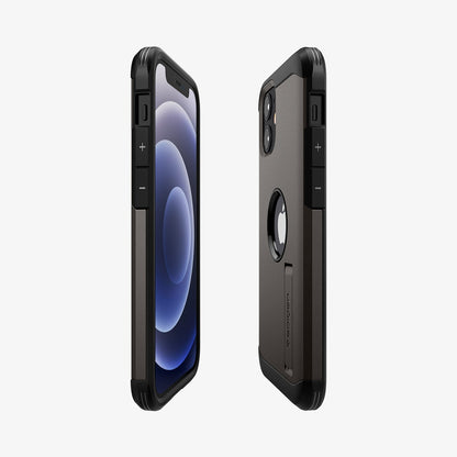 ACS01752 - iPhone 12 Mini Case Tough Armor in gunmetal showing the sides, partial front and back