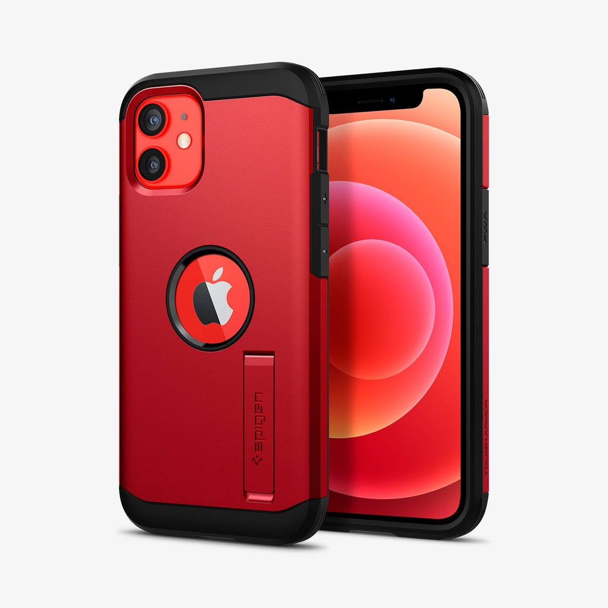 ACS02258 - iPhone 12 Mini Case Tough Armor in red showing the back and front