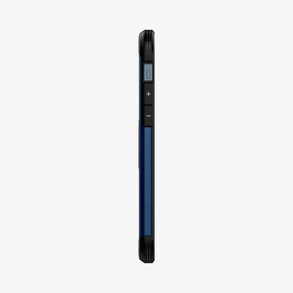 ACS02298 - iPhone 12 / iPhone 12 Pro Case Tough Armor in navy blue showing the side with volume controls