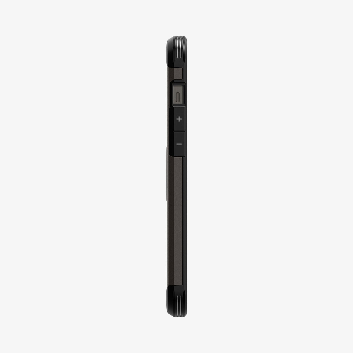ACS01625 - iPhone 12 Pro Max Case Tough Armor in gunmetal showing the side with volume controls