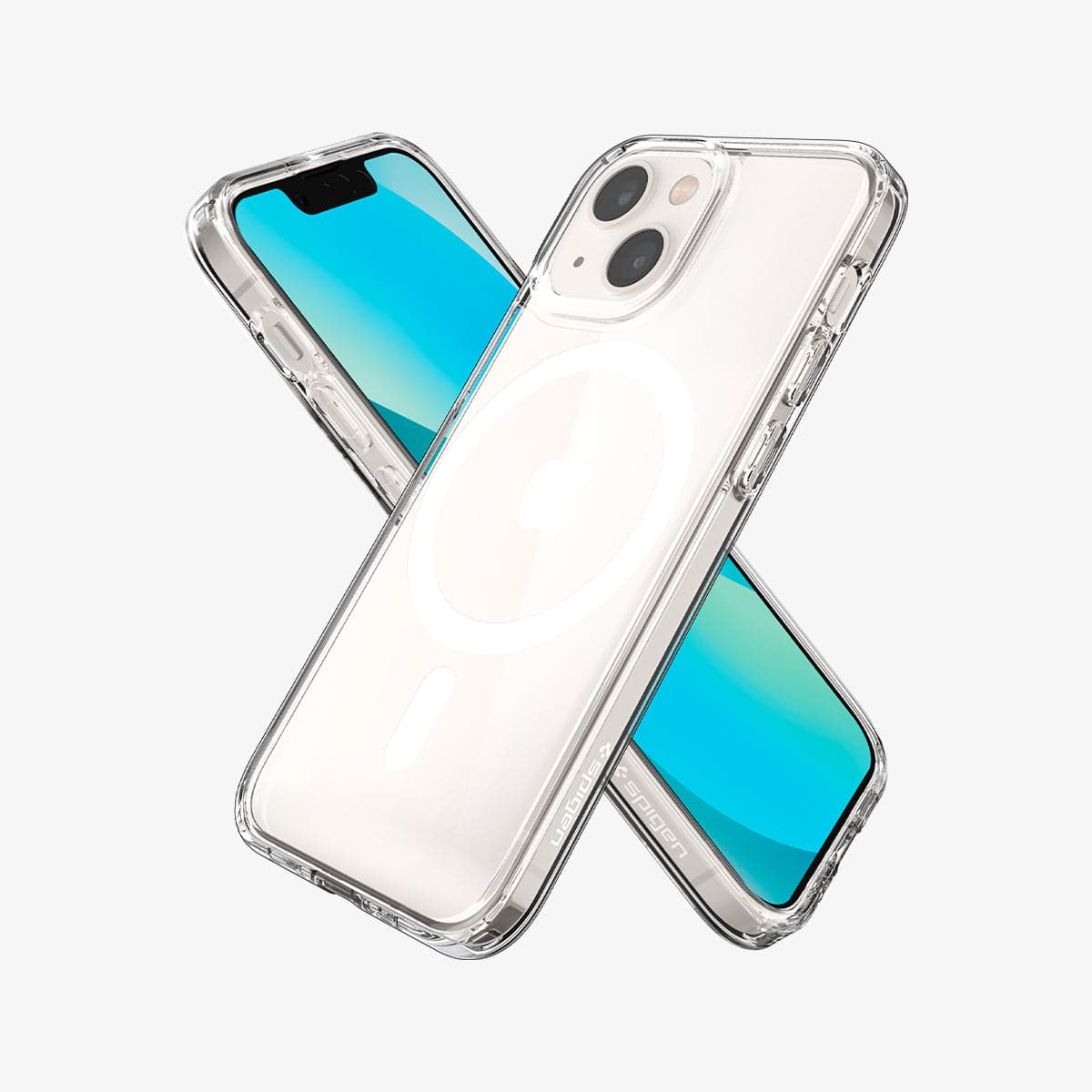 ACS03322 - iPhone 13 Mini Case Ultra Hybrid Mag Safe Compatible in white showing the back, front and sides