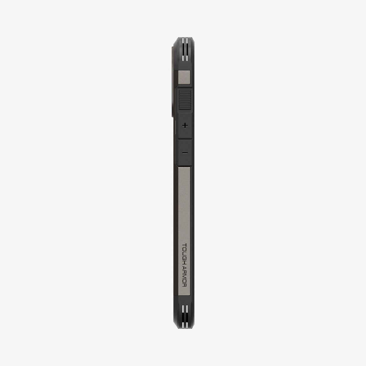 ACS08084 - iPhone 16 Plus Case Tough Armor AI (MagFit) in Gunmetal showing the side with volume buttons