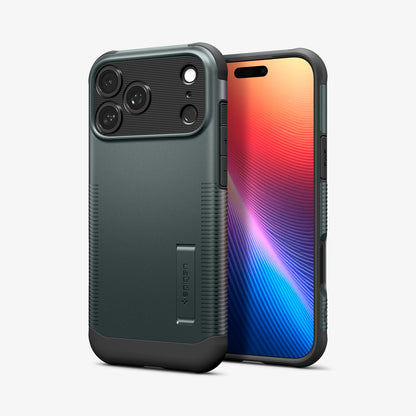 ACS09673 - iPhone 17 Pro Max Slim Armor (MagFit) in Abyss Green showing the back, partial front and sides