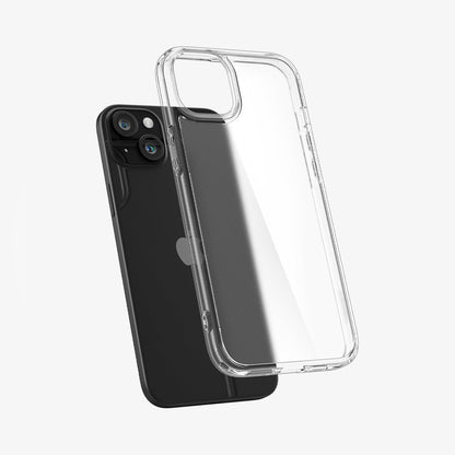 ACS06796 - iPhone 15 Case Ultra Hybrid in frost clear showing the back with case hovering away from device