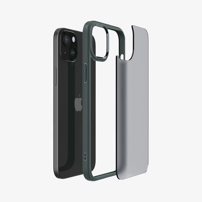 ACS06798 - iPhone 15 Case Ultra Hybrid in frost green showing the back with multiple layers of case hovering away from device