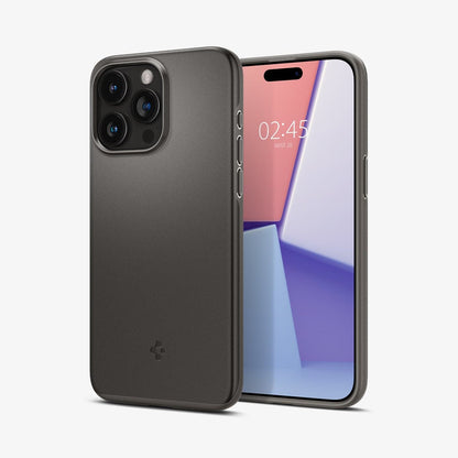 ACS06687 - iPhone 15 Pro Case Thin Fit in gunmetal showing the back and front
