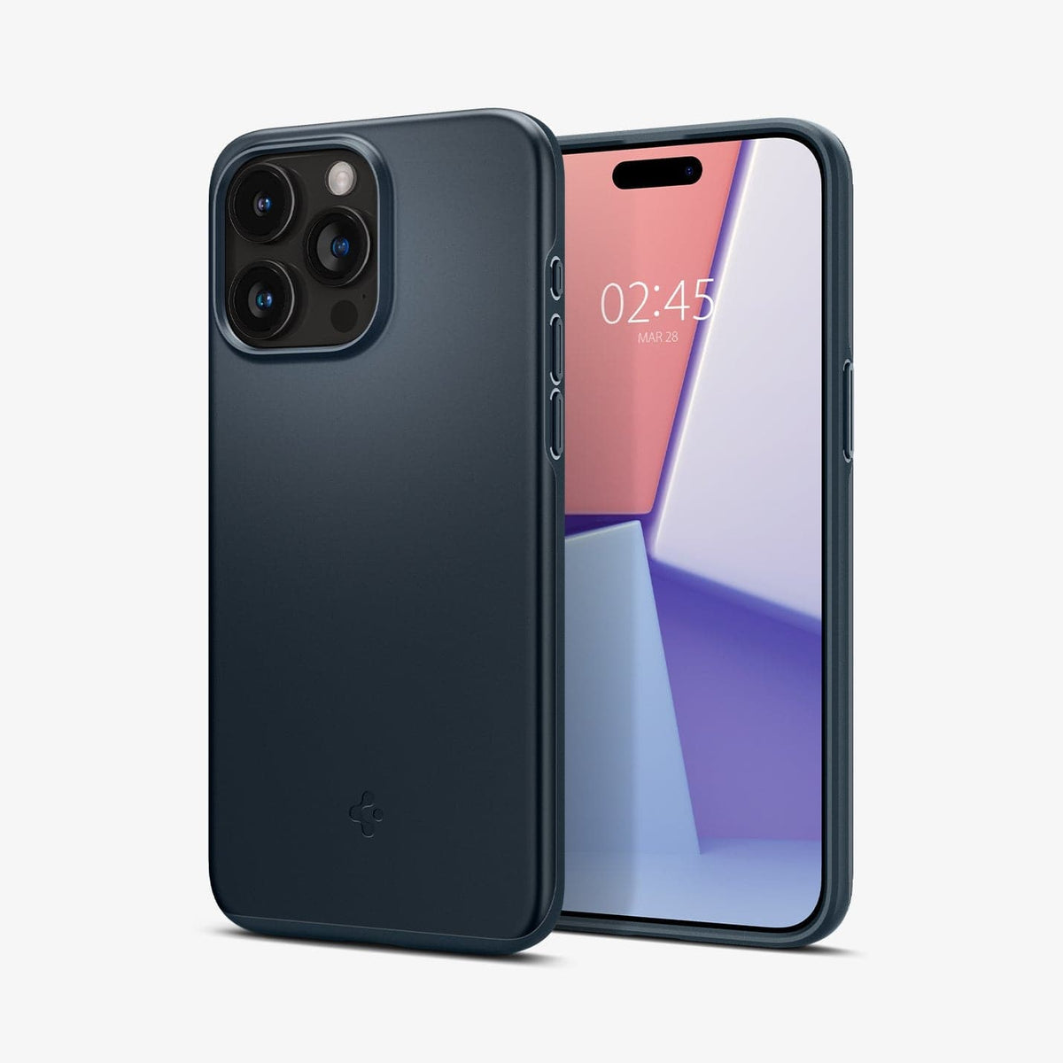 ACS06688 - iPhone 15 Pro Case Thin Fit in metal slate showing the back and front