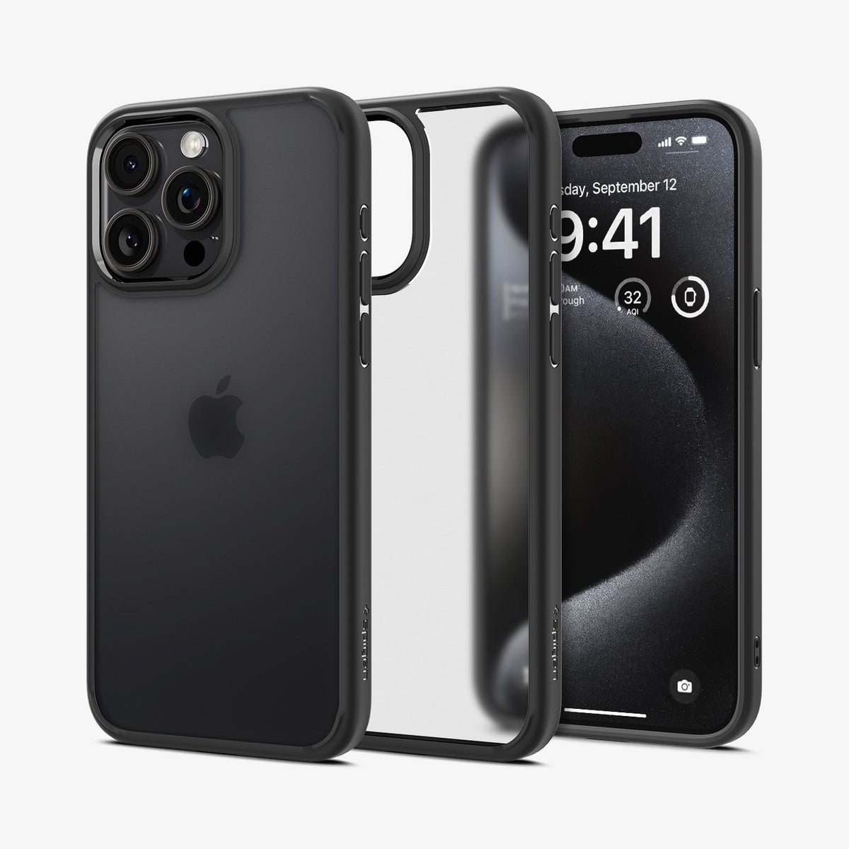 ACS06709 - iPhone 15 Pro Case Ultra Hybrid in frost black showing the back and front