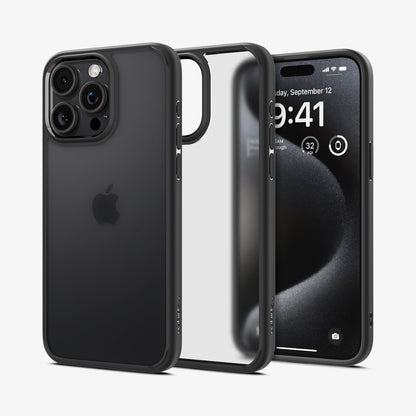 ACS06709 - iPhone 15 Pro Case Ultra Hybrid in frost black showing the back and front