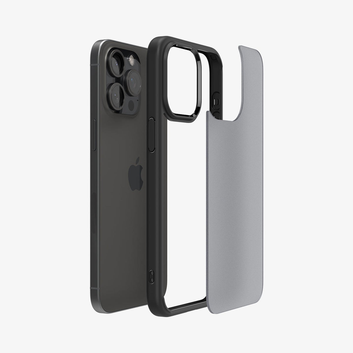 ACS06709 - iPhone 15 Pro Case Ultra Hybrid in frost black showing the back with multiple layers of case hovering away from device
