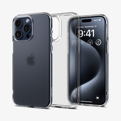 ACS06708 - iPhone 15 Pro Case Ultra Hybrid in frost clear showing the back and front