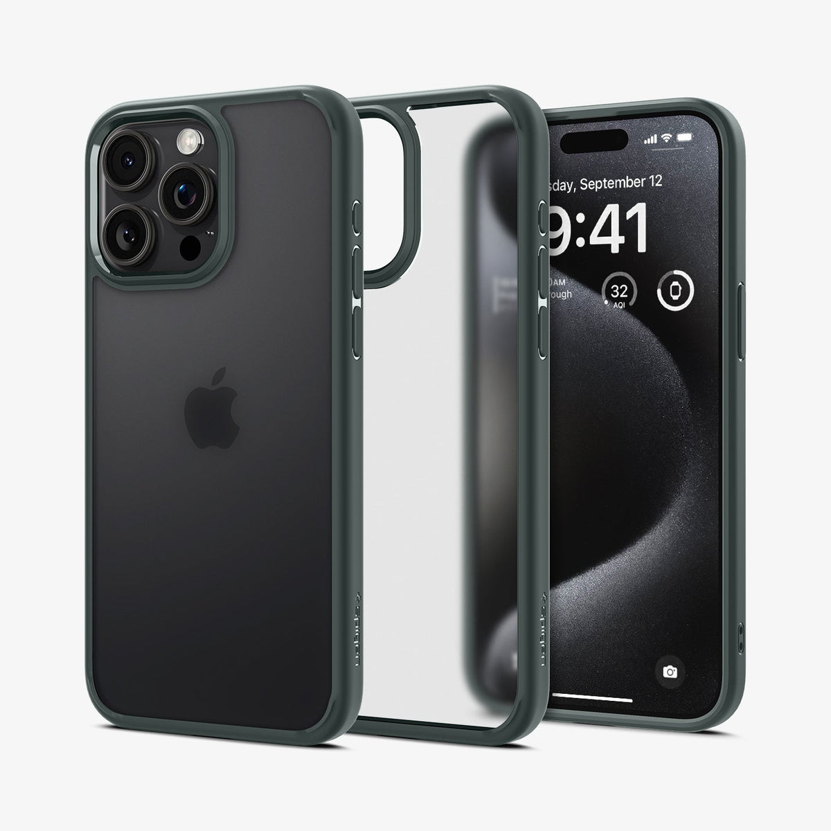 ACS06710 - iPhone 15 Pro Case Ultra Hybrid in frost green showing the back and front