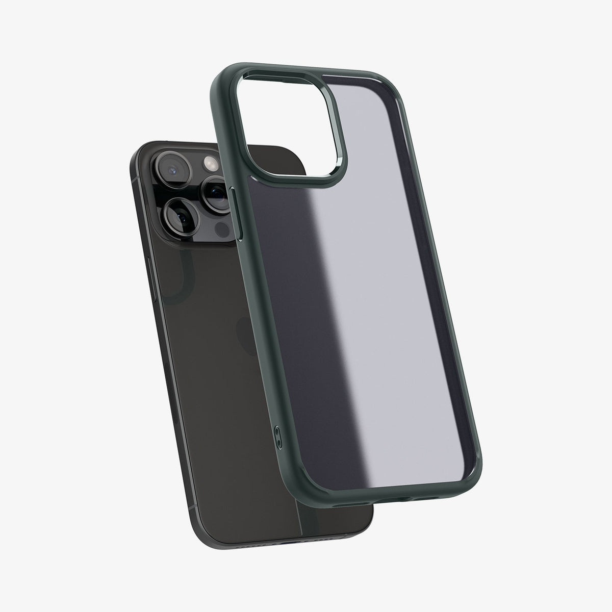 ACS06710 - iPhone 15 Pro Case Ultra Hybrid in frost green showing the back with case hovering away from the device