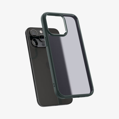 ACS06710 - iPhone 15 Pro Case Ultra Hybrid in frost green showing the back with case hovering away from the device