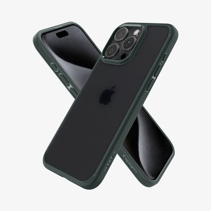 ACS06569 - iPhone 15 Pro Max Case Ultra Hybrid in Frost green showing the back, side, and front