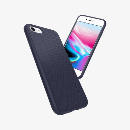 042CS21189 - iPhone 8 Series Liquid Air Case in Midnight Blue showing the back, partial sides and front