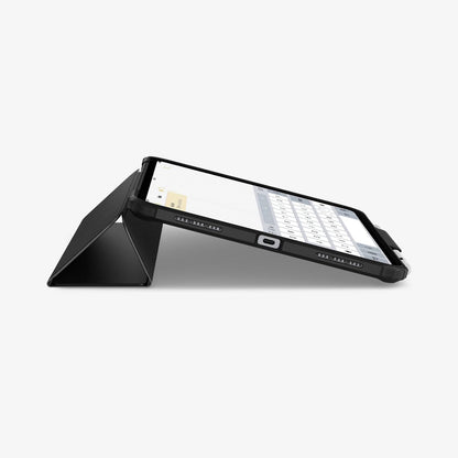 ACS05416 - iPad 10.9" Case Ultra Hybrid Pro in black showing the bottom and partial front with device propped up by built in kickstand
