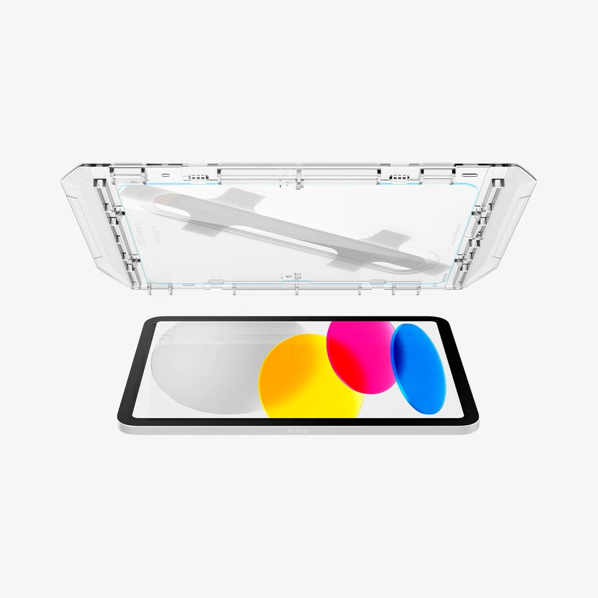 AGL05554 - iPad 10.9" Screen Protector EZ FIT GLAS.tR showing the ez fit tray hovering above the device