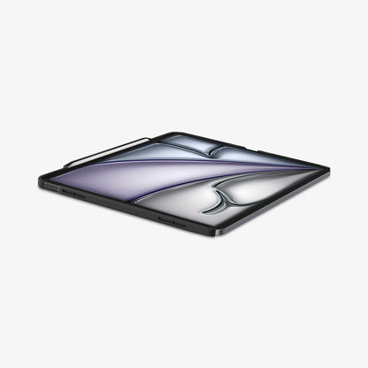 ACS07670 - iPad Air 13-inch (2024) Case Enzo Aramid in Black showing the front and partial side with stylus pen attached