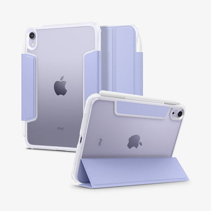 ACS03897 - iPad Mini 6 Case Ultra Hybrid Pro in lavender showing the back, front and device propped up by built in kickstand