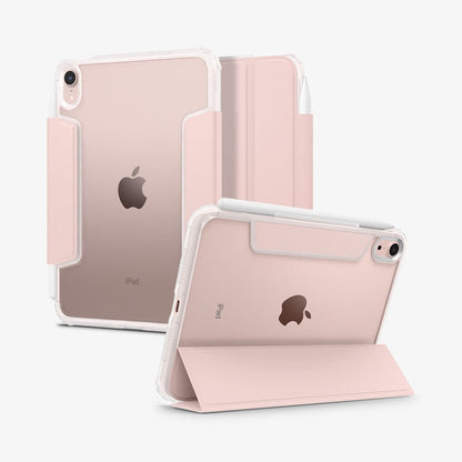 ACS03896 - iPad Mini 6 Case Ultra Hybrid Pro in rose gold showing the back, front and device propped up by built in kickstand