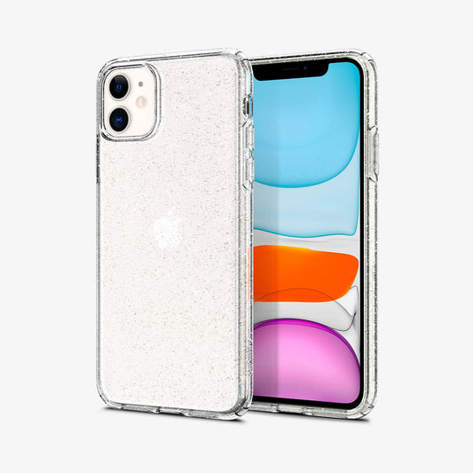 076CS27181 - iPhone 11 Case Liquid Crystal Glitter in crystal quartz showing the back and front