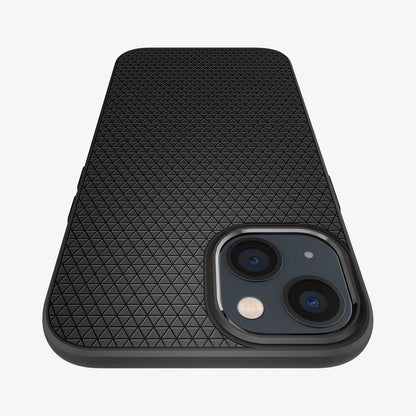 ACS03519 - iPhone 13 Case Liquid Air in black showing the back and top with a close up of the camera lens