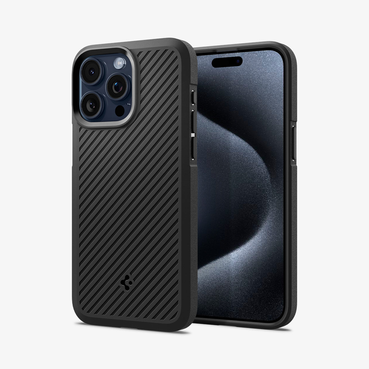 ACS06466 - iPhone 15 Pro Case Core Armor in matte black showing the back and front