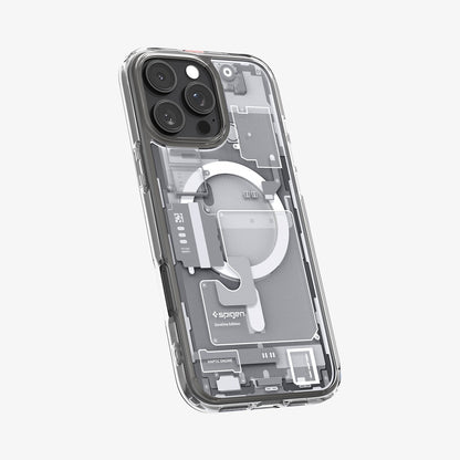 ACS08136 - iPhone 16 Pro Case Ultra Hybrid Zero One (MagFit) in Zero One White showing the back, partial side and bottom