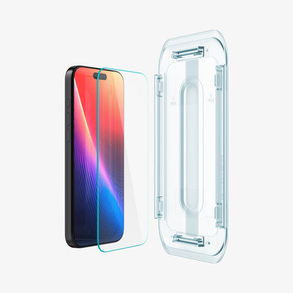 AGL07928 - iPhone 17 Pro / iPhone 17 GLAS.tR EZ Fit | Sensor Protected showing the installation tray in front of the screen protector and the device