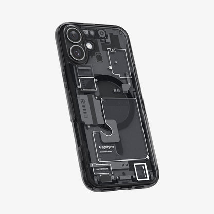 ACS08078 - iPhone 16 Plus Case Ultra Hybrid Zero One (MagFit) in Zero One showing the back, partial side and bottom