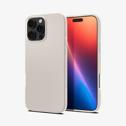 ACS07991 - iPhone 16 Pro Max Case Liquid Air in Natural Titanium showing the back, partial front and sides